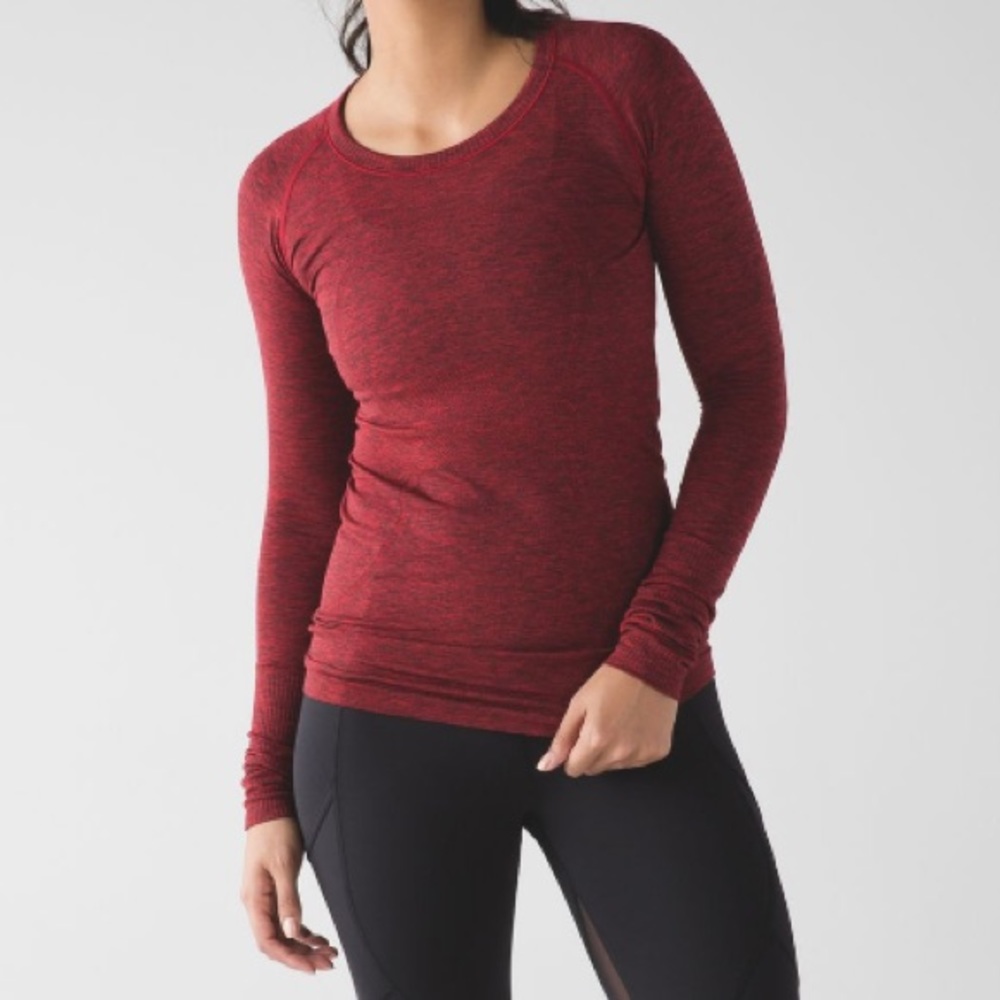 Lululemon Swiftly Tech Long Sleeve Crew in Black / True Red
